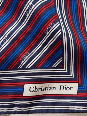 Christian Dior Monsieur Vintage 100% Silk Scarf Handkerchief Paris Stripe 1970s